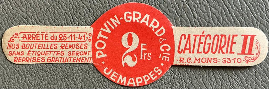 POTVIN-GRARD/JEMAPPES/oud etiket, Ophalen of Verzenden, Zo goed als nieuw, Overige typen, Overige merken