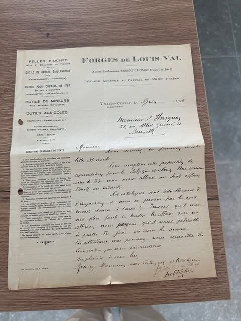 lettre Forges de Louis Val Villers Cernay 1926, Enlèvement ou Envoi, Lettre