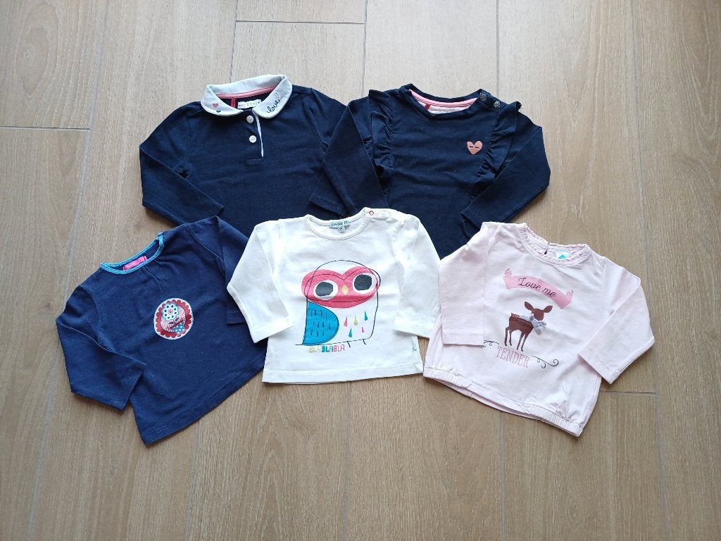 5 longsleeves maat 68, Enlèvement ou Envoi, Utilisé, Fille, Chemisette ou Manches longues