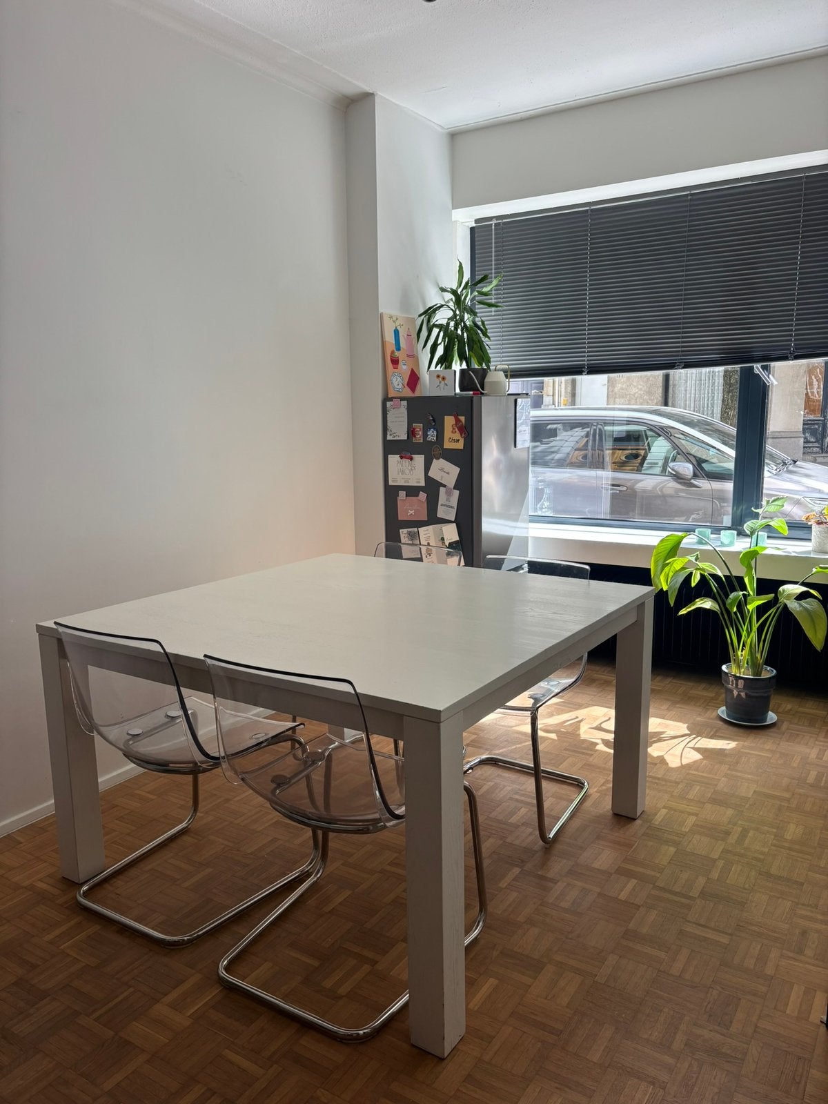 Massief eiken tafel, Huis en Inrichting, Ophalen, Strak wit, Zo goed als nieuw, Vijf personen of meer