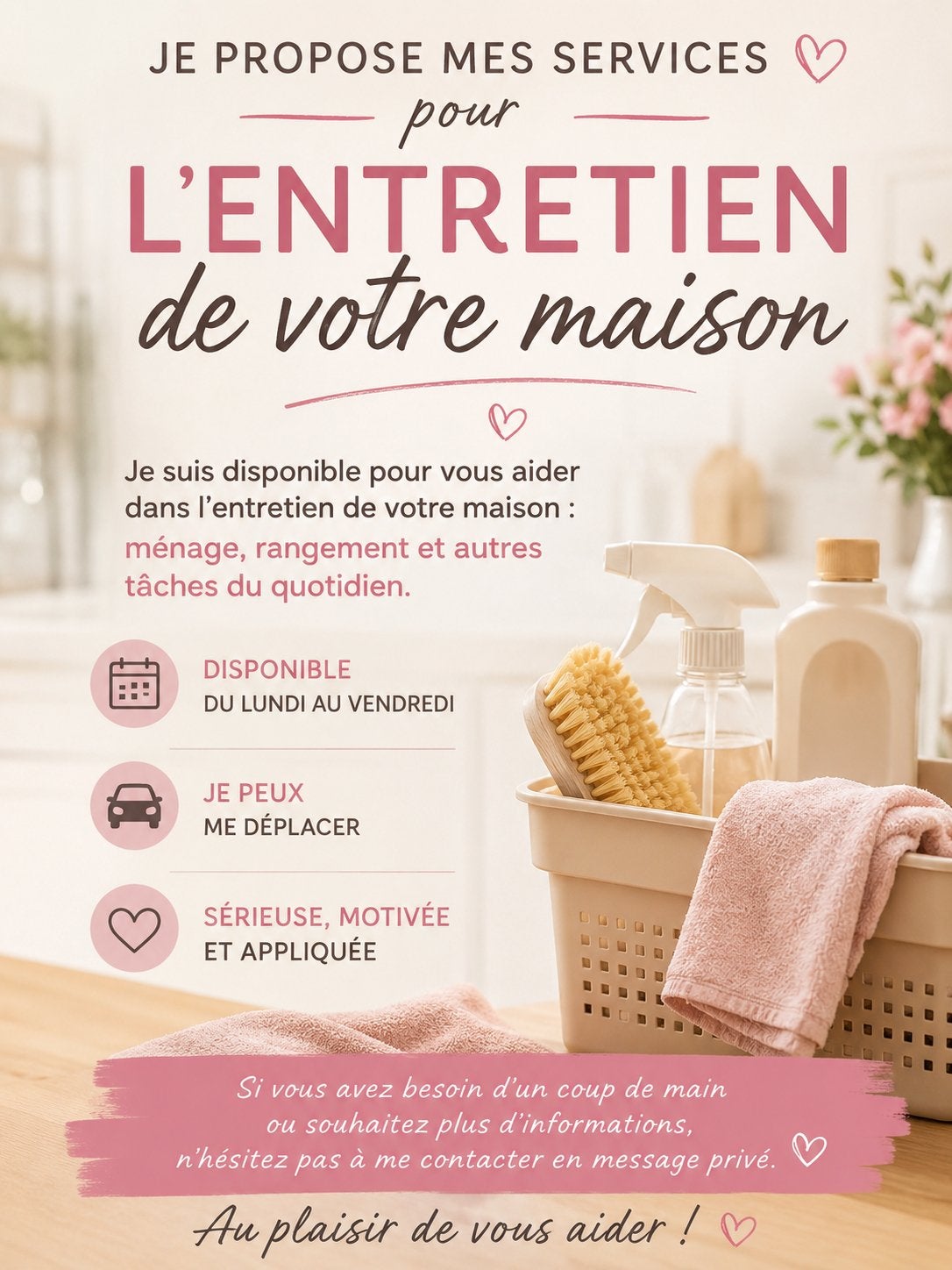 Je propose mes services pour l’entretien de votre maison, Vacatures, Vacatures | Schoonmaak en Facilitaire diensten