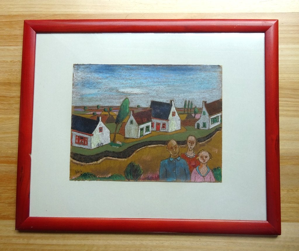 Ludo Giels, de familie, gt, 24 x 32 cm, Enlèvement ou Envoi, Signé, Paysage, Technique mixte