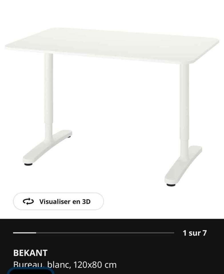 Bureau IKEA BEKANT blanc – 120  80 cm, Maison & Meubles, Enlèvement, Utilisé, IKEA, Blanc