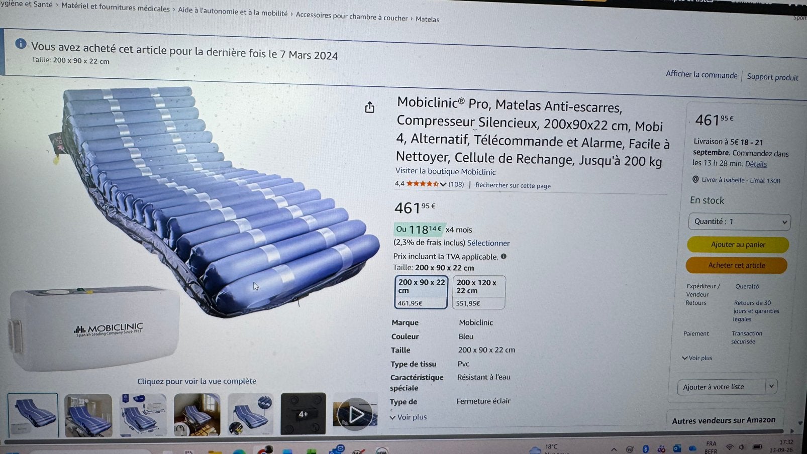 Matelas anti-escarres professionnel Mobiclinic Mobi 4, Divers, Enlèvement, Comme neuf