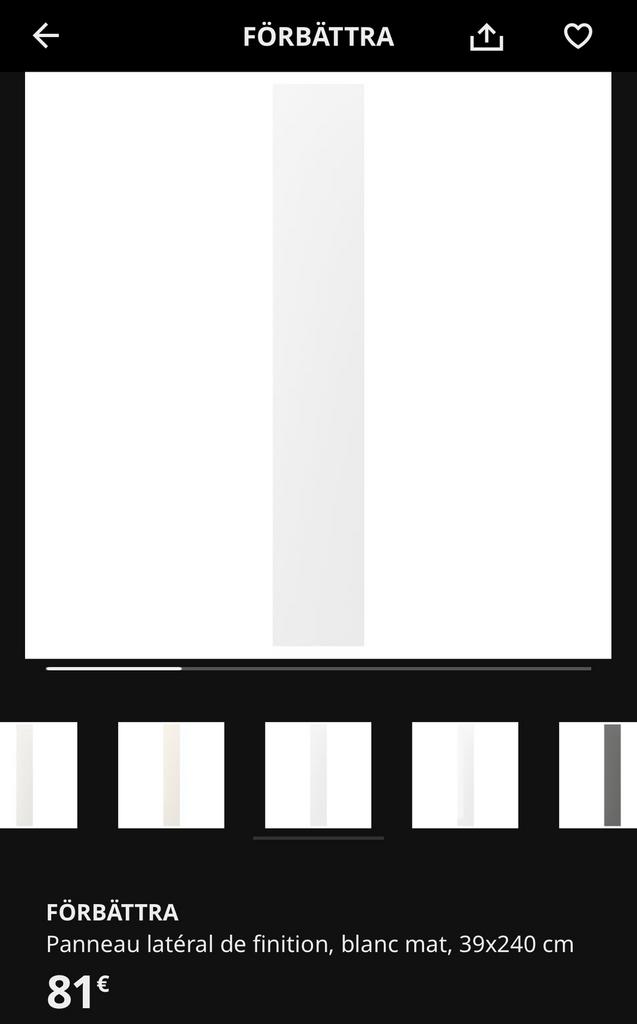 Panneau blanc mat FORBATTRA Ikea, Neuf, Enlèvement, 200 cm ou plus, Blanc