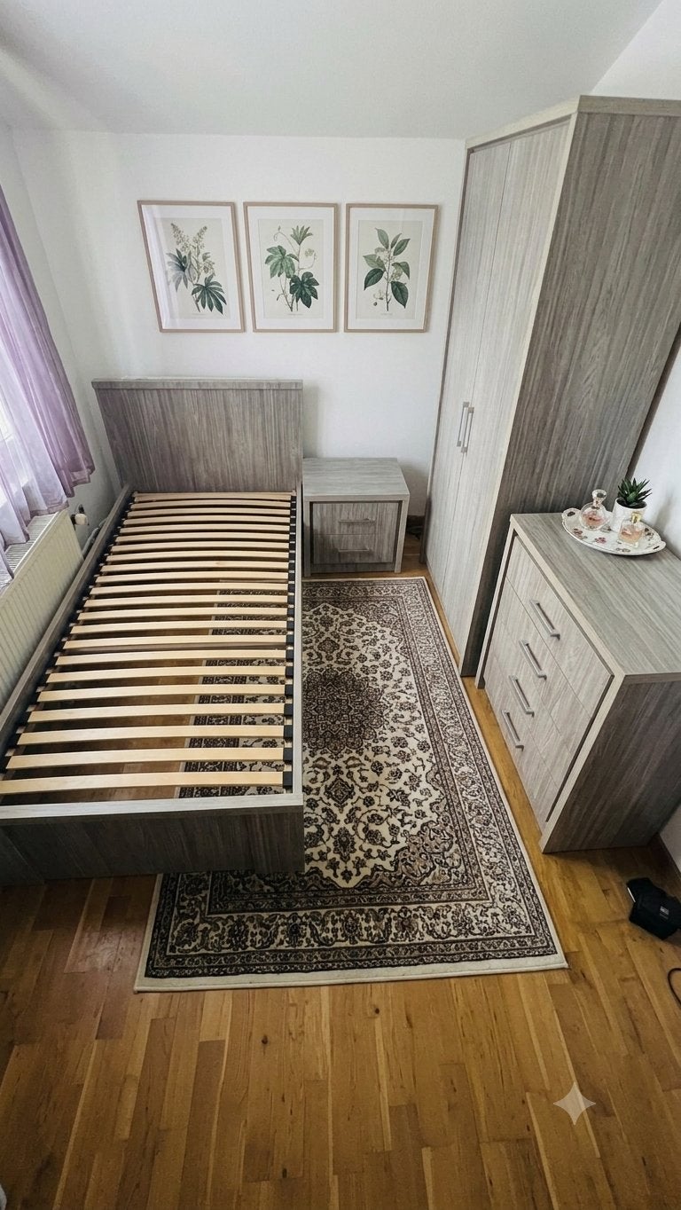 Chambre à coucher complète 1 personne (Chêne Gris), Enlèvement, Utilisé, Autres dimensions, Autres dimensions
