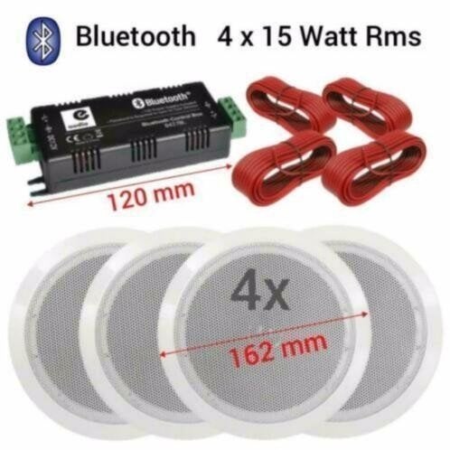 Bluetooth plafond inbouw luidspreker set wit 4x 16,5Cm 80Wat, Overige merken, Nieuw, Ophalen of Verzenden, 60 tot 120 watt