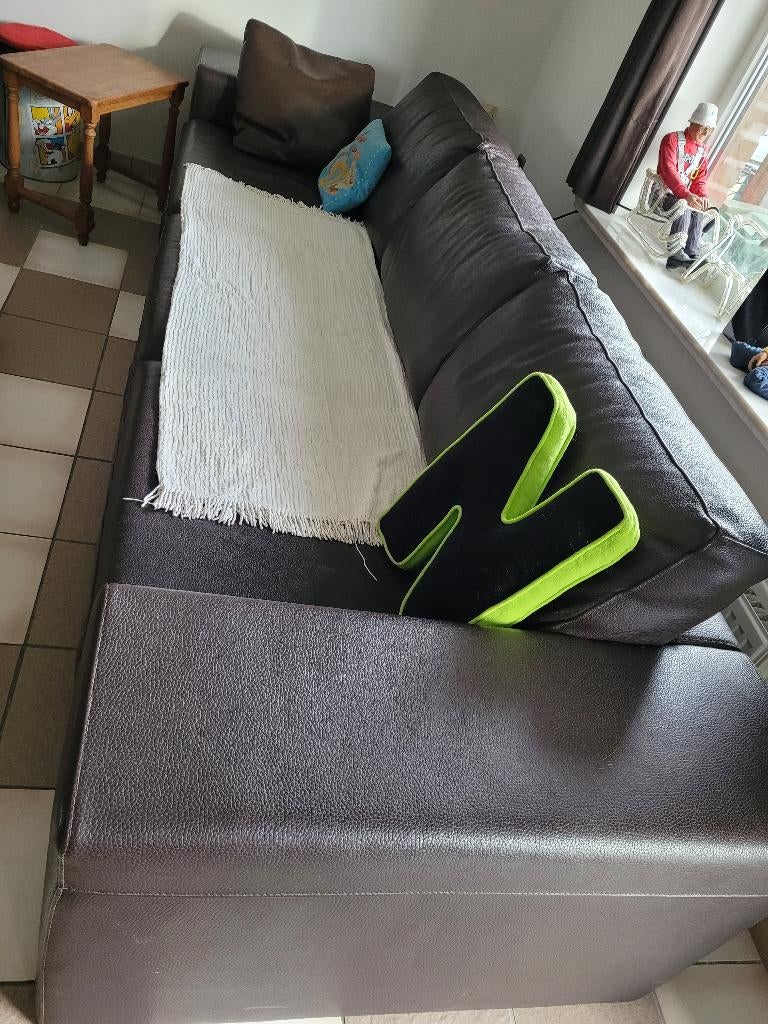 DE RORE 3-zit ledere zetel + Poef, Ophalen, Comfort, 100 tot 125 cm, Leer