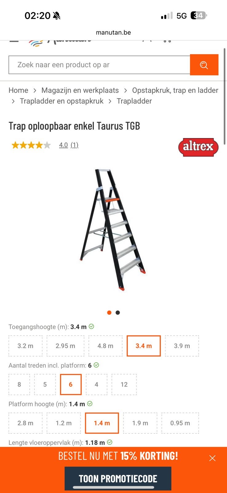 Splinternieuwe Altrex trappenladder 5 treden te koop!, Ophalen, Nieuw, Ladder, Opvouwbaar of Inschuifbaar