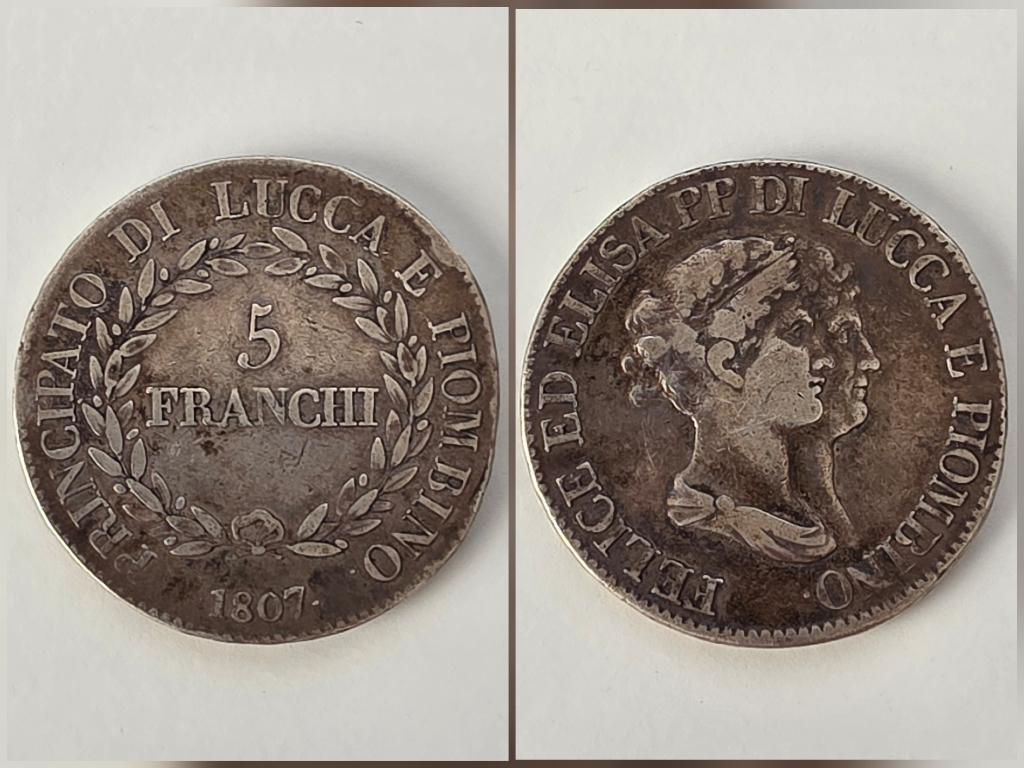 5 Franchi 1807 Principato Di Lucca E Piombino Felice Elisa, Ophalen of Verzenden, Italië, Losse munt, Zilver