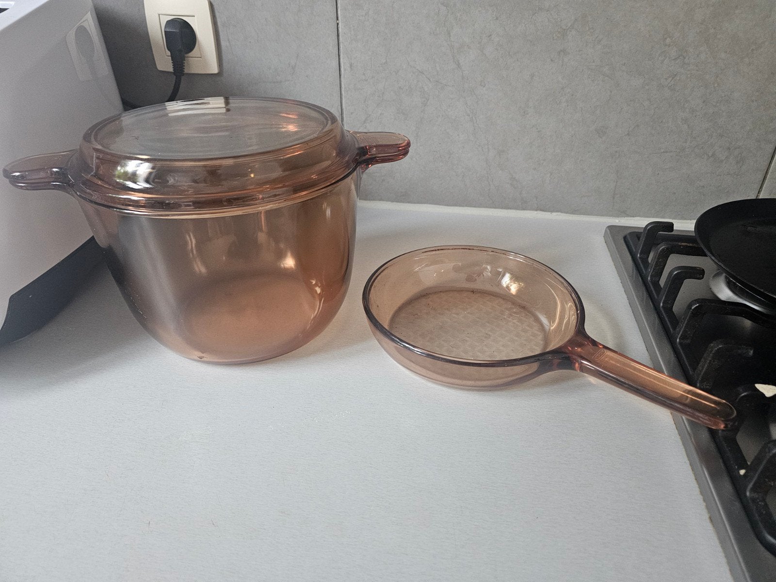 Poêle et casserole vintage en verre sans pfas ni revêtement, Huis en Inrichting, Vaatwasserbestendig, Pannenset, Ophalen of Verzenden