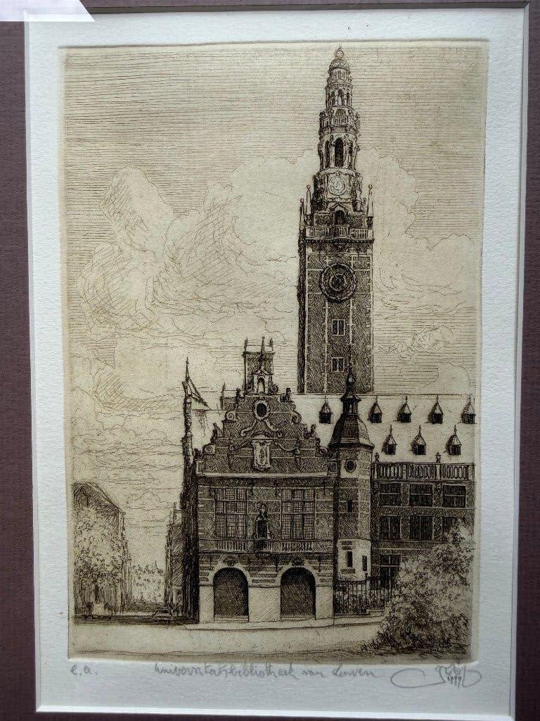 Ets Universiteitsbibliotheek Leuven - Johan Boussauw (E.A.), Stadsgezicht, 41 cm, Ophalen of Verzenden, 31 cm