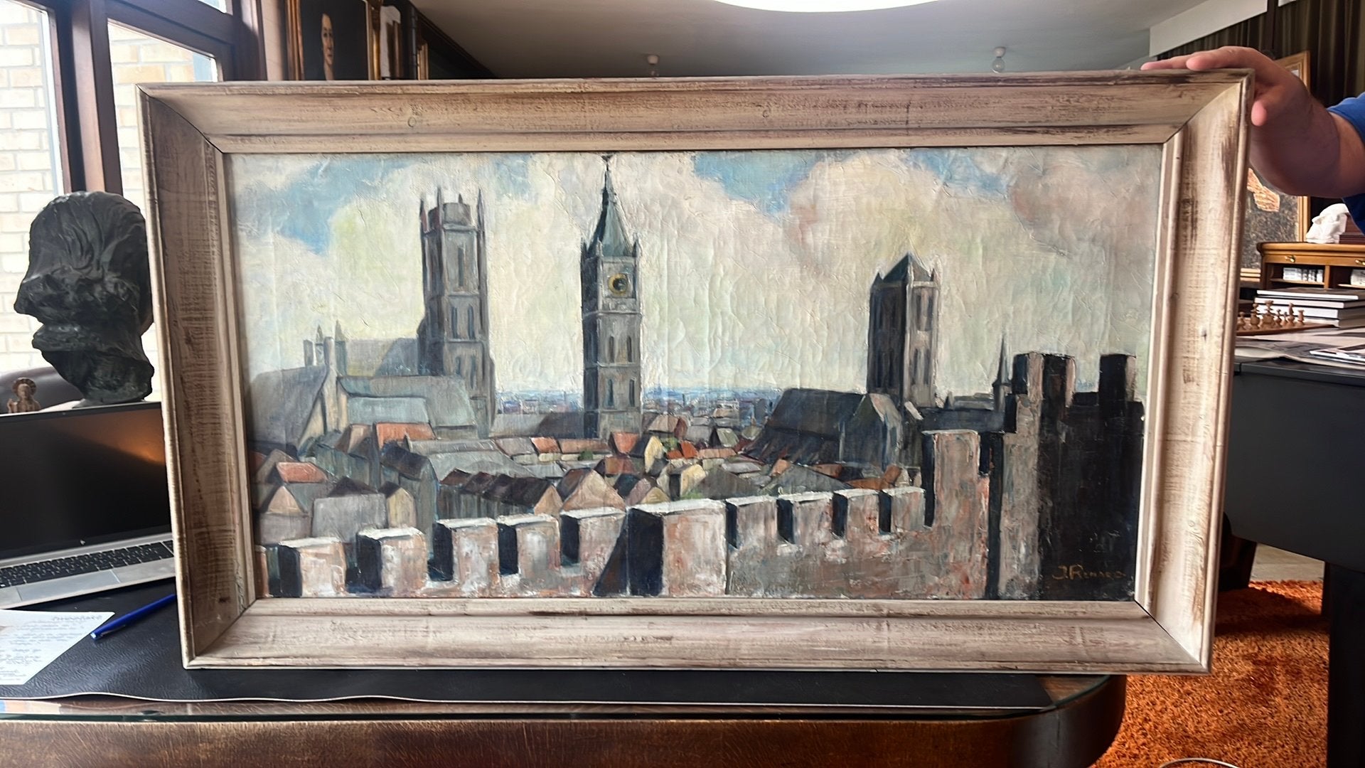 Schilderij 3 torens van Gent, schilder me niet bekend., Antiek en Kunst, Ophalen