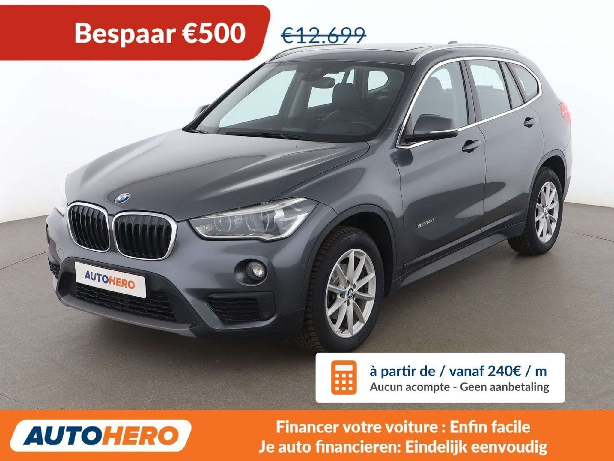 BMW X1 sDrive 16d Lounge (bj 2017), Auto's, Gebruikt, Zwart, 116 pk, Leder