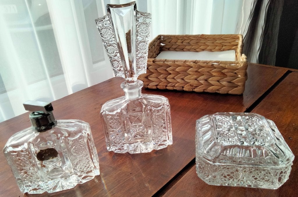 Vintage kristallen badkamerset echt bleikristall, Ophalen, Gebruikt, Glas, Vintage