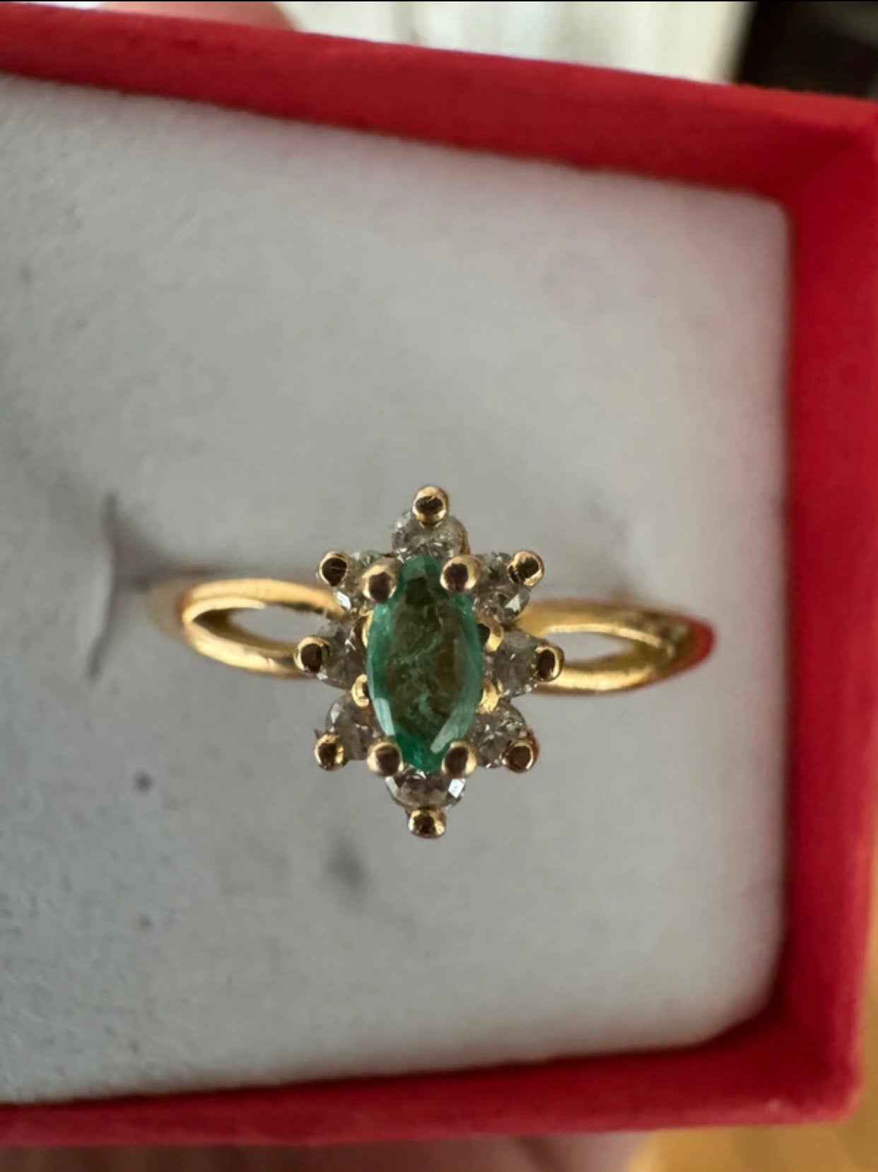 Bague Marquise Or 18k emeraude diamants, Bijoux, Sacs & Beauté, Enlèvement, Comme neuf, Or, Or