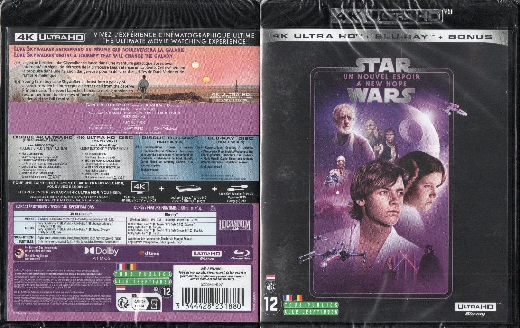 star wars episode IV (4k ultra-hd + 2 blu-ray) neuf, CD & DVD, Blu-ray, Enlèvement ou Envoi, Neuf, dans son emballage, Science-Fiction et Fantasy