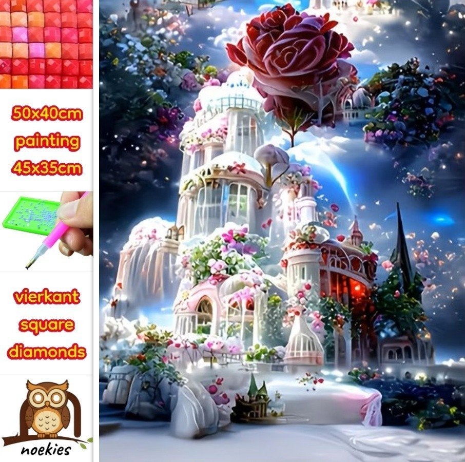 Peinture au diamant, roses de palais (carrées) 52, 50x40 cm, Hobby & Loisirs créatifs, Bricolage, Neuf, Fantasie, Multicolore