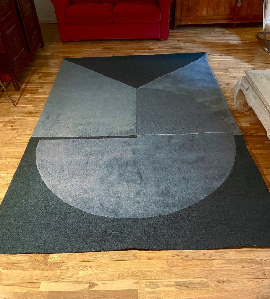Tapis géométrique laine Care and fair 300x 200 cm, Bleu, 200 cm ou plus, Design, Comme neuf