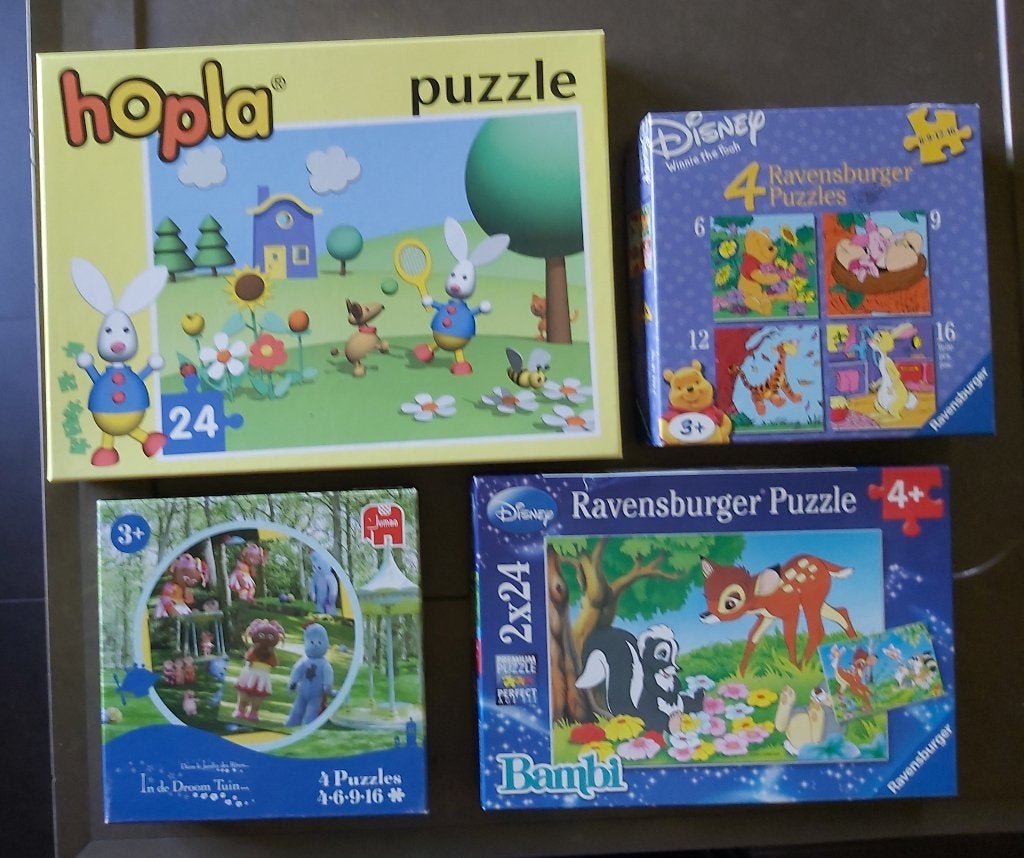 4 kinderpuzzels,1vloerpuzzel van Dora en 4in1 Bumba, Ophalen of Verzenden, 10 tot 50 stukjes, Zo goed als nieuw, 2 tot 4 jaar