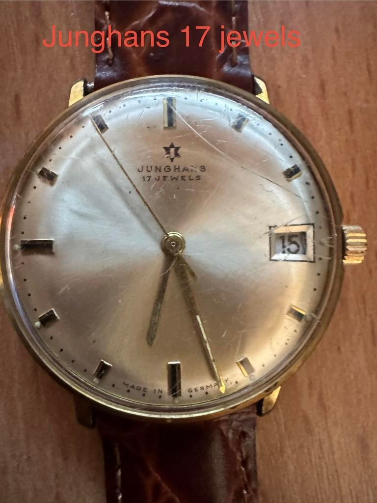 Junghans vintage horloge 17 jewels, Montre-bracelet, Autres marques, Enlèvement ou Envoi, Acier