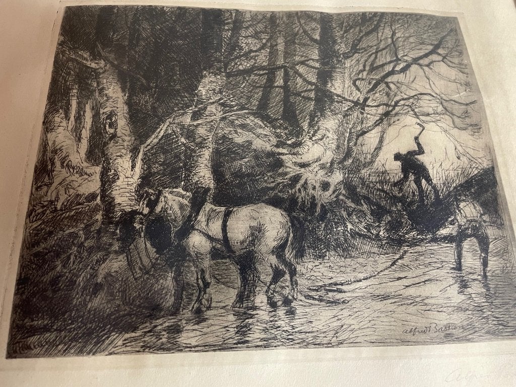 Alfred Bastien — Originele gesigneerde ets — Bosgezicht, Dagelijks leven, Gravure, 1900 - 1949, Gesigneerd