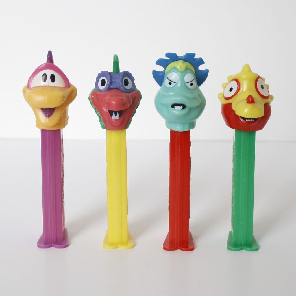 4 PEZ dispensers Pez-A-Saurs - Complete set uit 1995, Verzamelen, Ophalen of Verzenden, Zo goed als nieuw