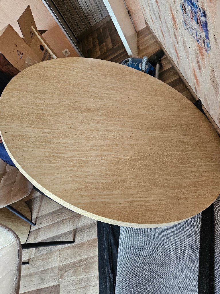Eettafel en stoelen, Huis en Inrichting, Tafels | Eettafels, Ophalen, Hout met marmerlook, 100 tot 150 cm, Rond