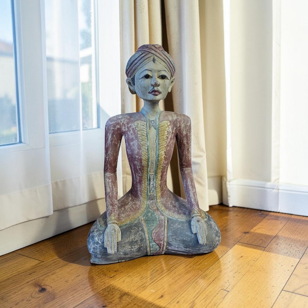 Authentiek Handgesneden Javaans Houten Figuur - Vintage/Anti, Ophalen of Verzenden, Beschilderd, Beeld