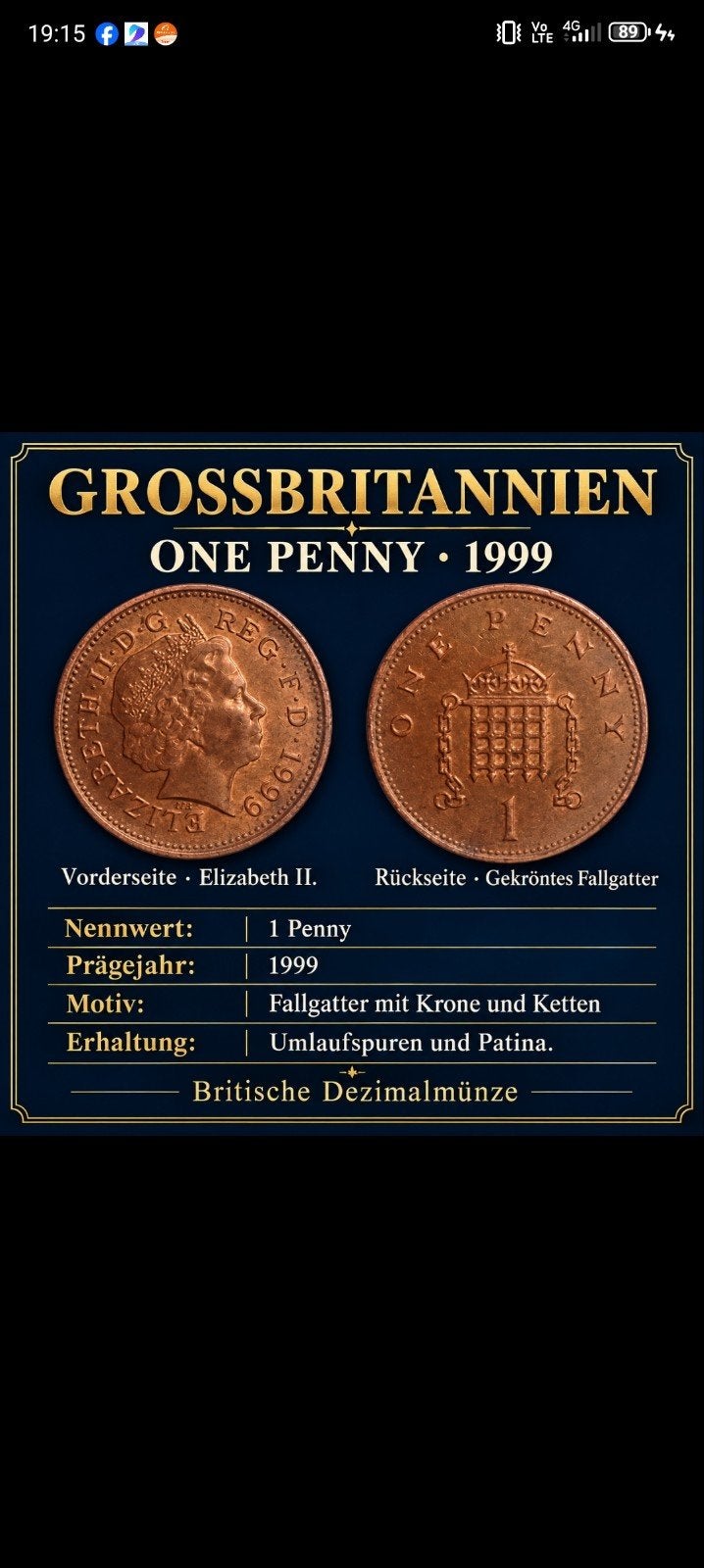 munt elizabethh 1999 fallgitter ketten, Postzegels en Munten, Ophalen of Verzenden
