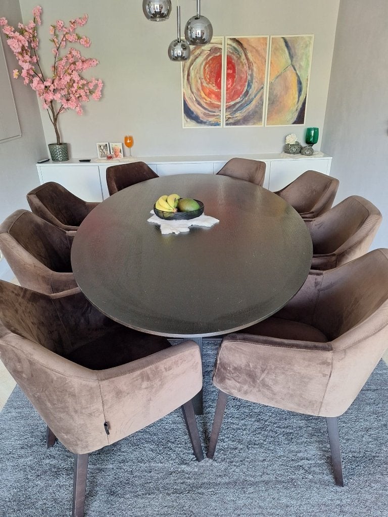 Wengé kleur Houten tafel + 8 stoelen, Huis en Inrichting, Ophalen, Hout, Gebruikt, Bruin