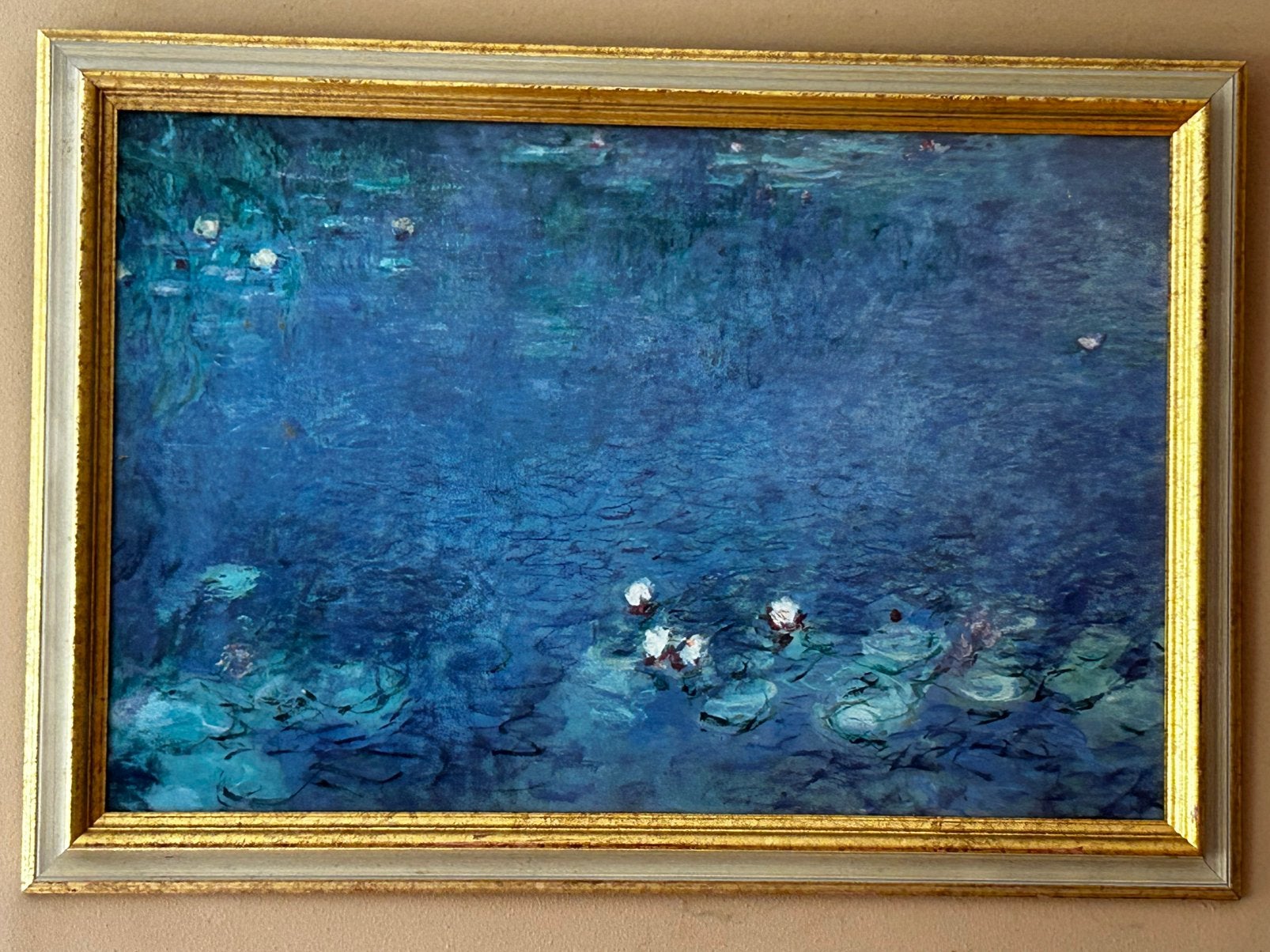 ️ Reproduction sur panneau — nénuphars — cadre vintage, Antiquités & Art, Panneau, Enlèvement, Impression, Encadré