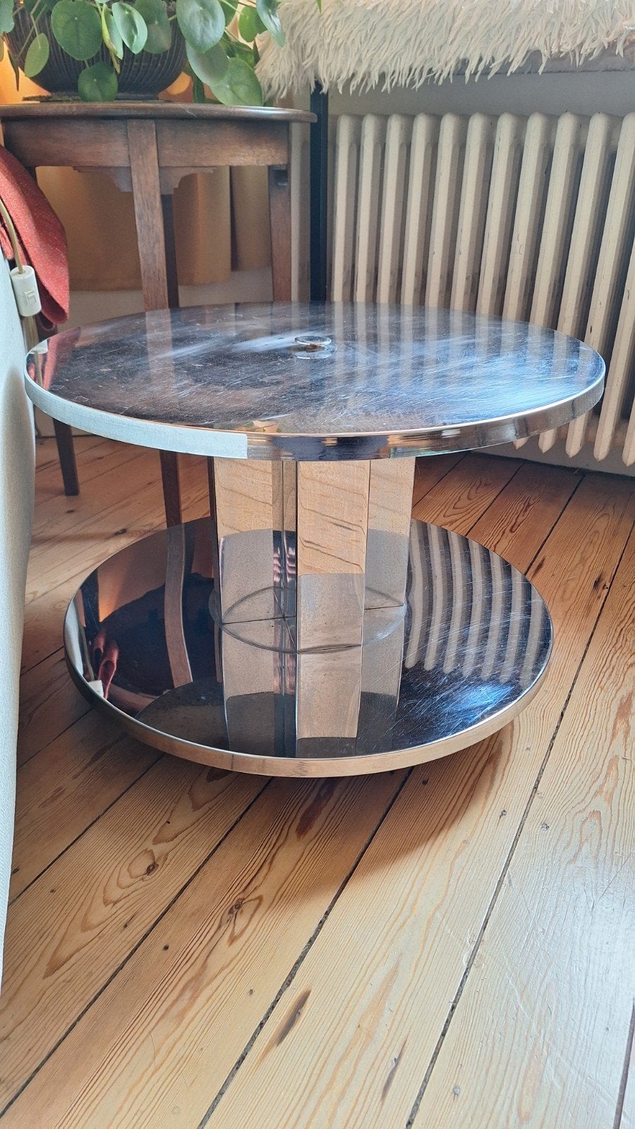 Table basse ronde vintage chromée / effet miroir, Rond, 50 à 100 cm, Vintage/rétro/Space age, Enlèvement