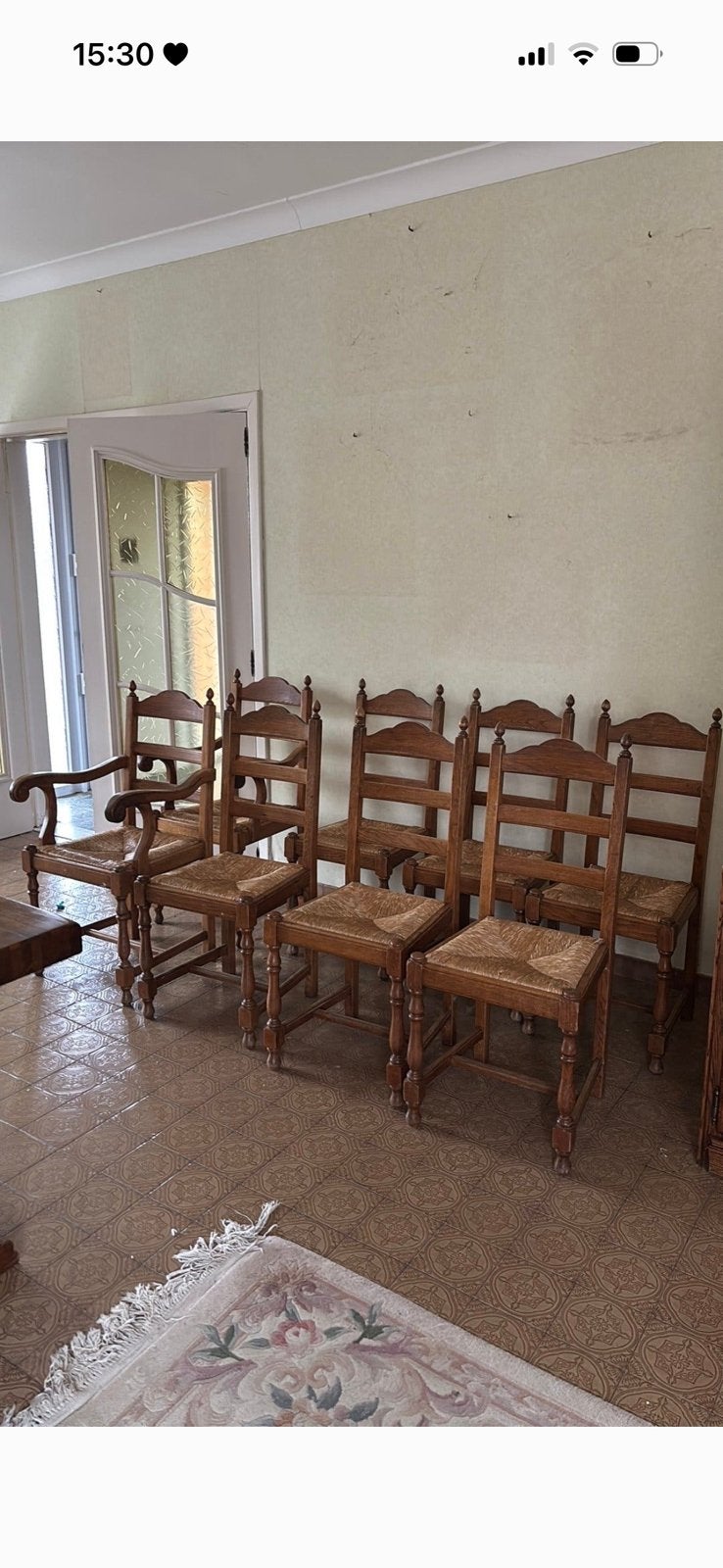 8 rieten stoelen waarvan 2 met armleuningen, Ophalen