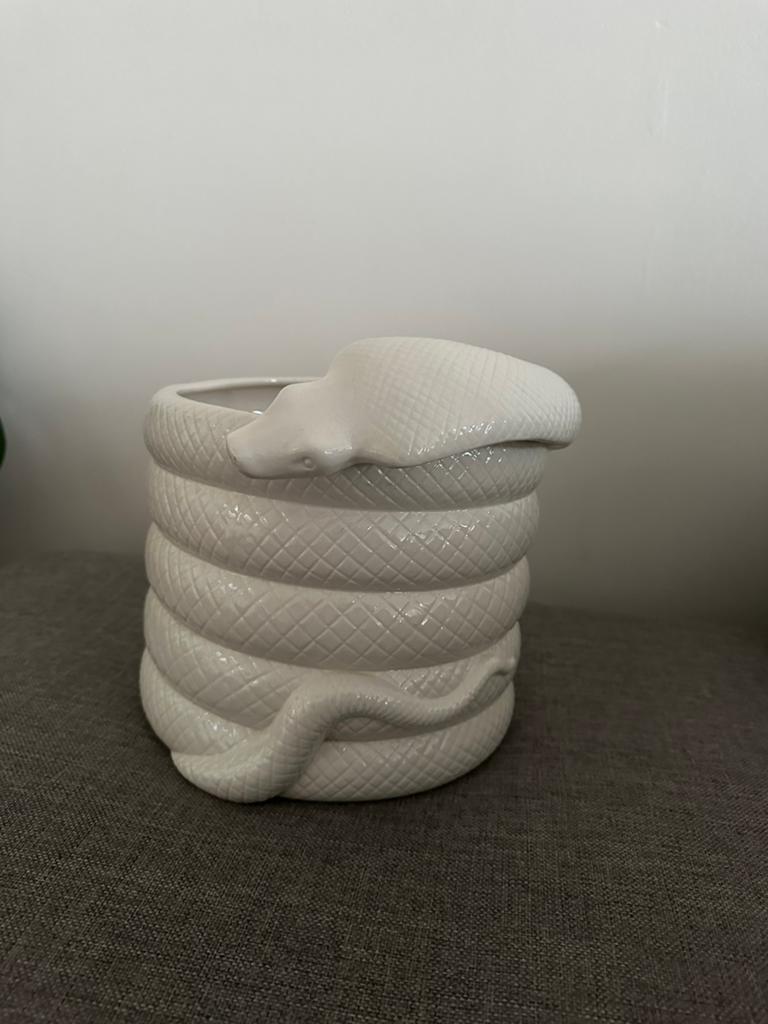 Vintage keramiek Bassano slangenbloempot, Tuin en Terras, Ophalen, Rond, Binnen, Zo goed als nieuw