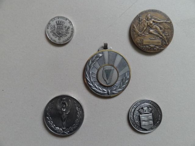 Lot van 5 penningen, Verzenden, Overige materialen