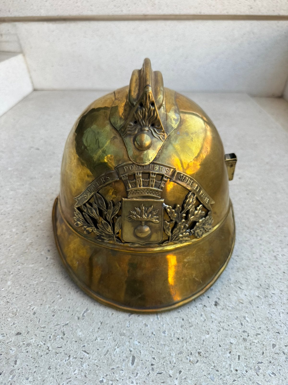 WW1 casque de sapeurs-pompiers Français SEINE ET MARNE ! !, Enlèvement ou Envoi