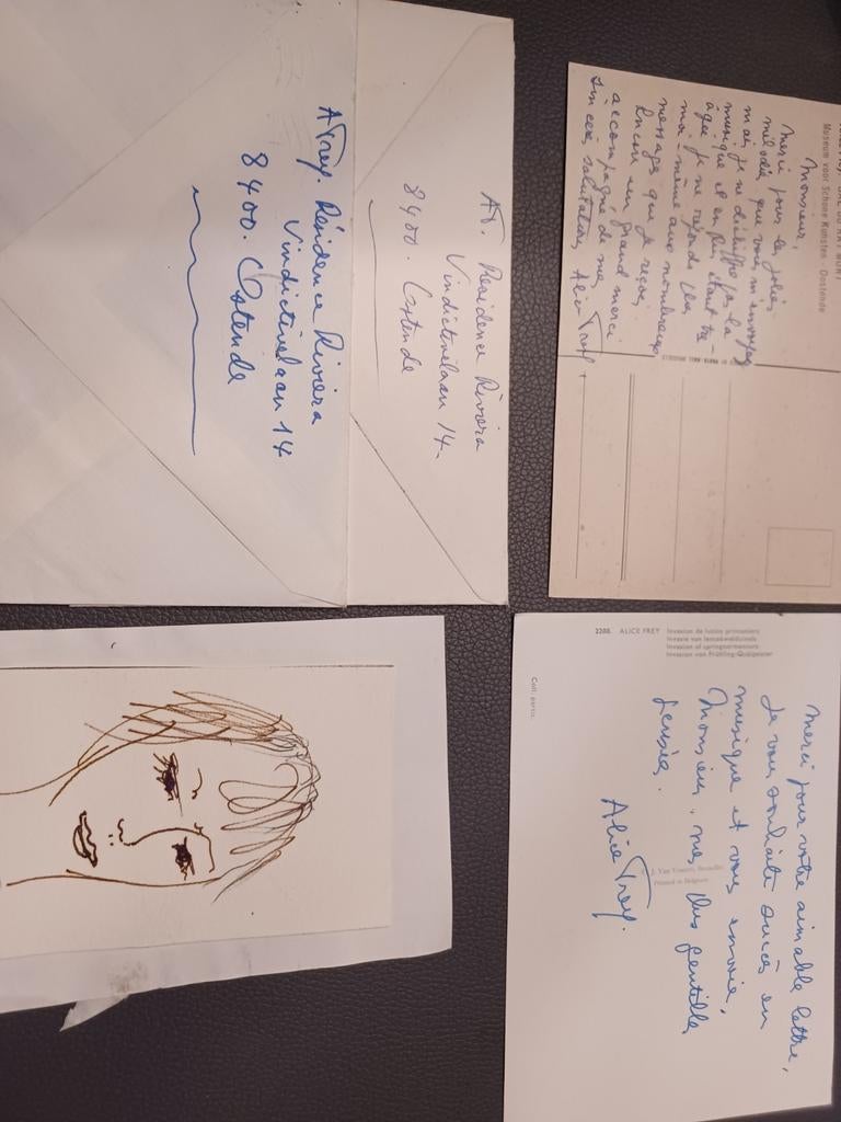 Handtekening en schets A. FREY schilder, Gesigneerd