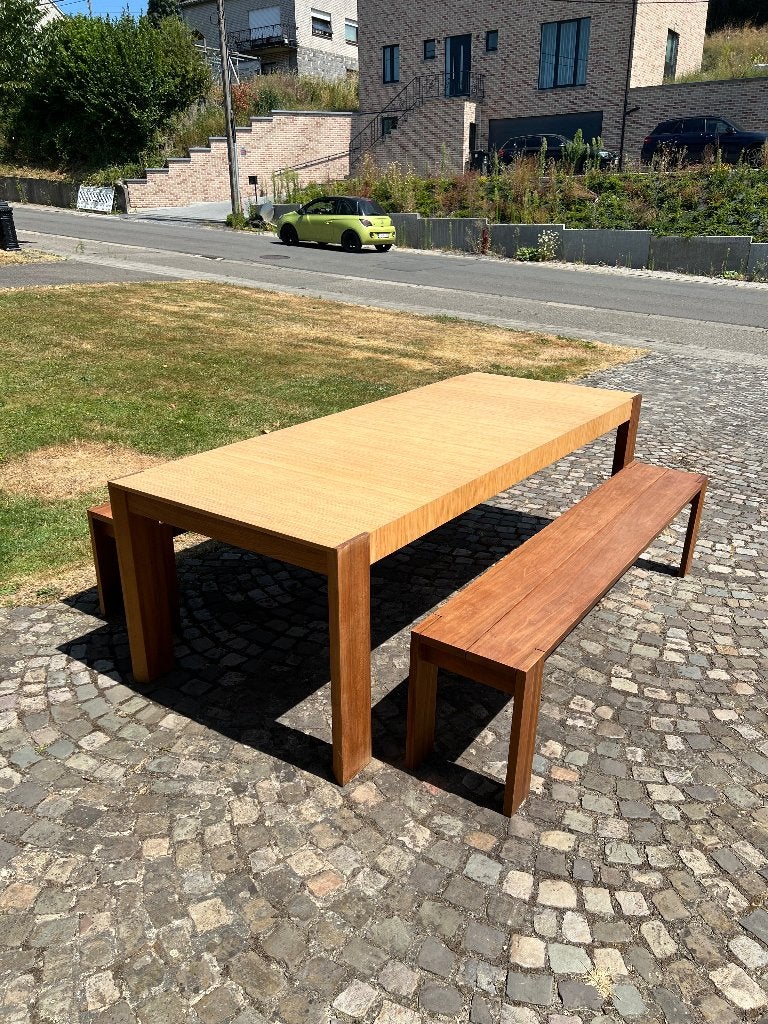 Table à manger + bancs, Enlèvement, Utilisé, 50 à 100 cm, Rectangulaire