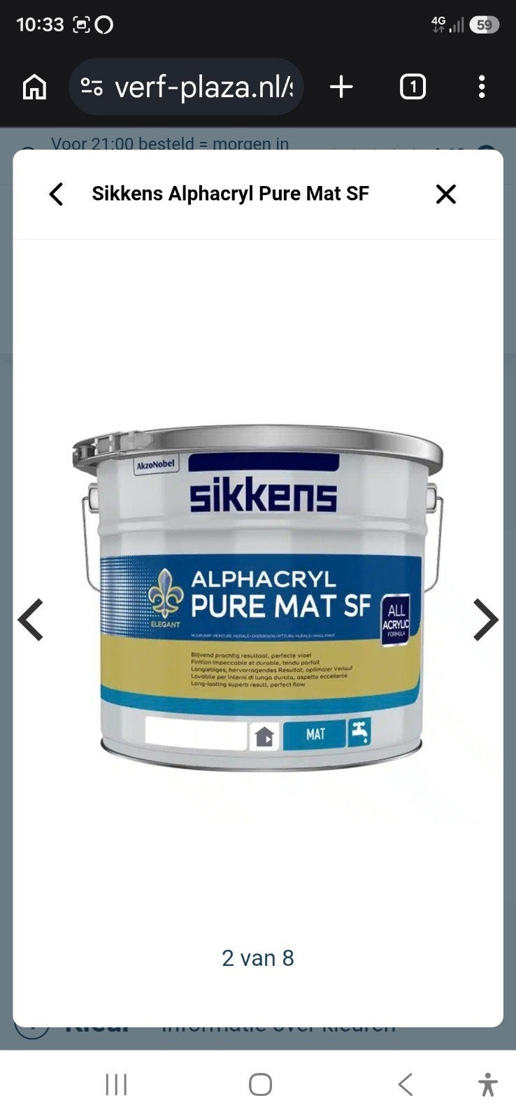 Sikkens Alphacryl Pure Mat SF  kwaliteitsverf ral 9010 wit, Doe-het-zelf en Bouw, Ophalen, Wit