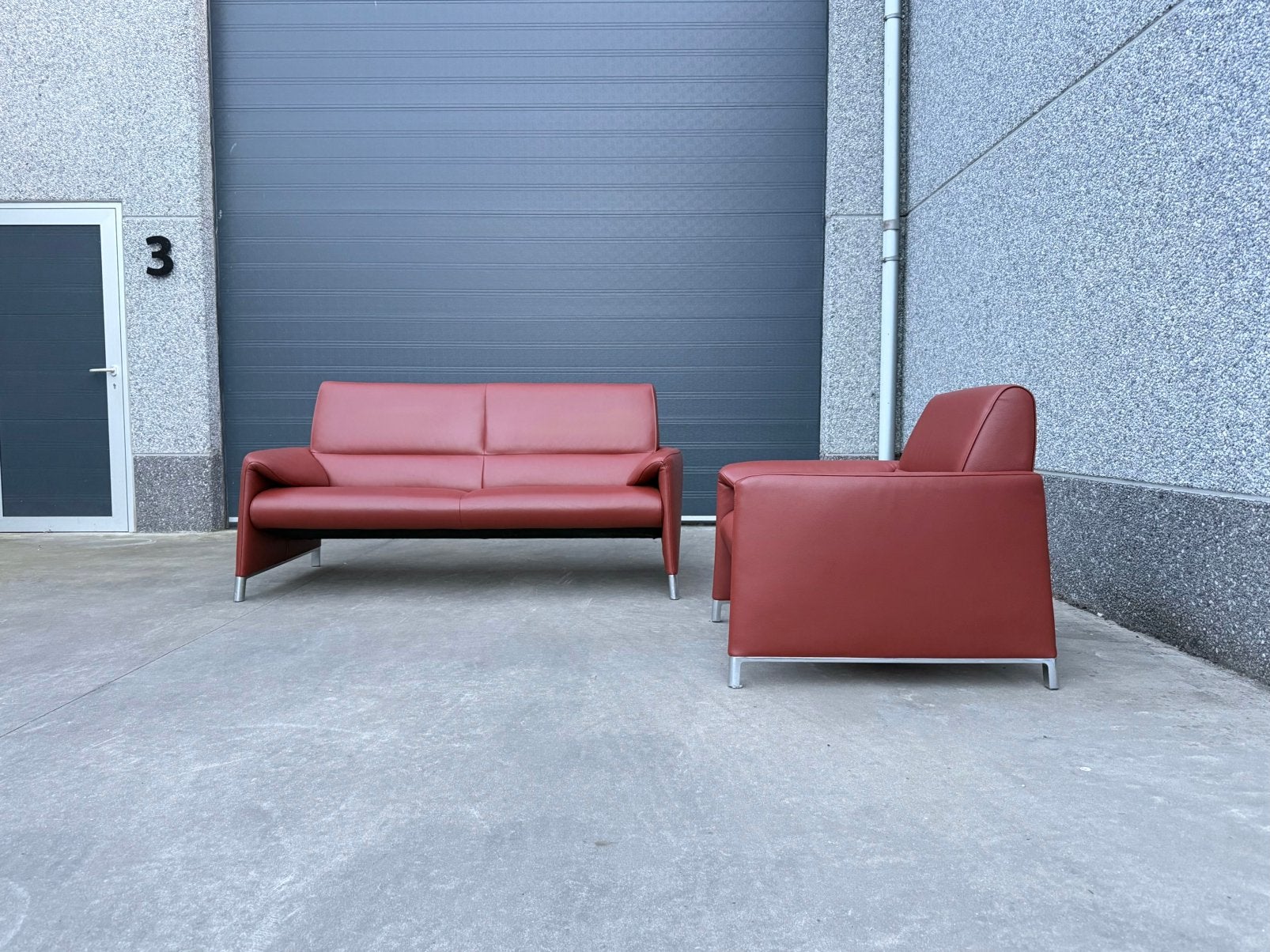 Leolux Felizia 2,5-zitsbank met fauteuil in Senso leder, 75 tot 100 cm, Ophalen of Verzenden, Zo goed als nieuw, Rechte bank
