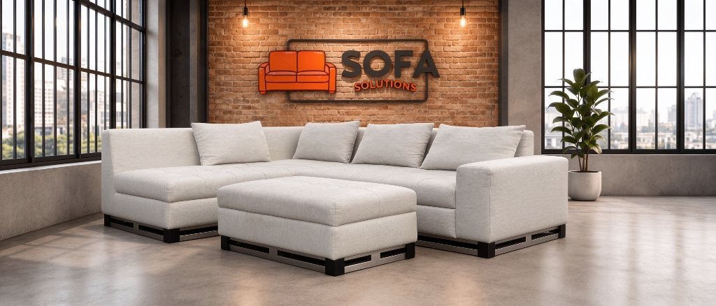Grijze Stoffen Hoekbank met Hocker-Ruim Lounge Comfort, Huis en Inrichting, Zetels | Zetels, Overige materialen, 150 tot 200 cm