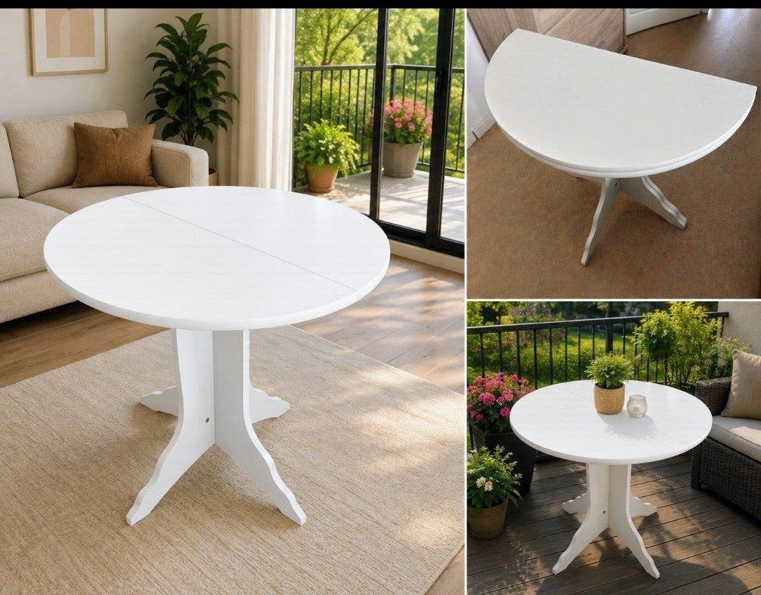 Witte ronde eettafel, inklapbaar, ideaal voor klein, Huis en Inrichting, Ophalen