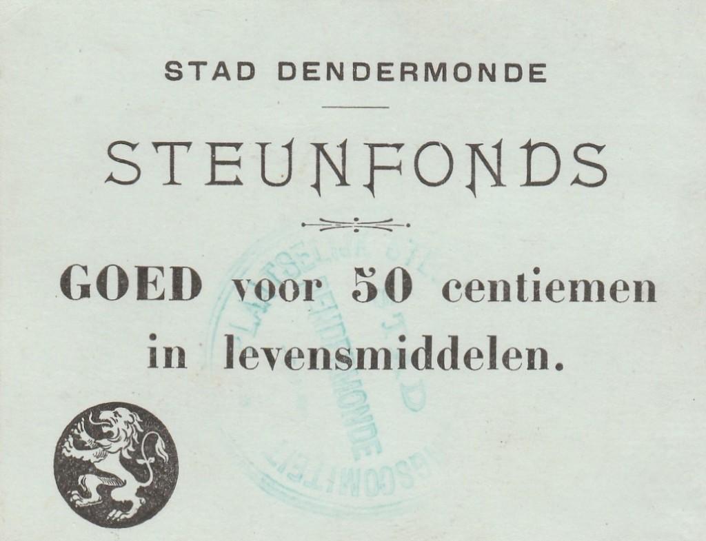 STAD DENDERMONDE STEUNFONDS GOED VOOR 50 CENTS, Postzegels en Munten, Munten en Bankbiljetten | Verzamelingen, Ophalen of Verzenden