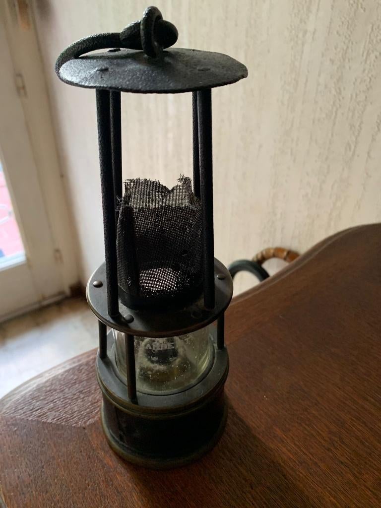 Ancienne lampe de mineur authentique - verre gravé VSL, Antiquités & Art, Enlèvement ou Envoi