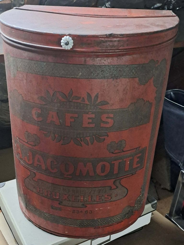 ancienne Boite a café Jacqmotte, Collections, Boîte en métal, Enlèvement, Utilisé, Café, Autres marques