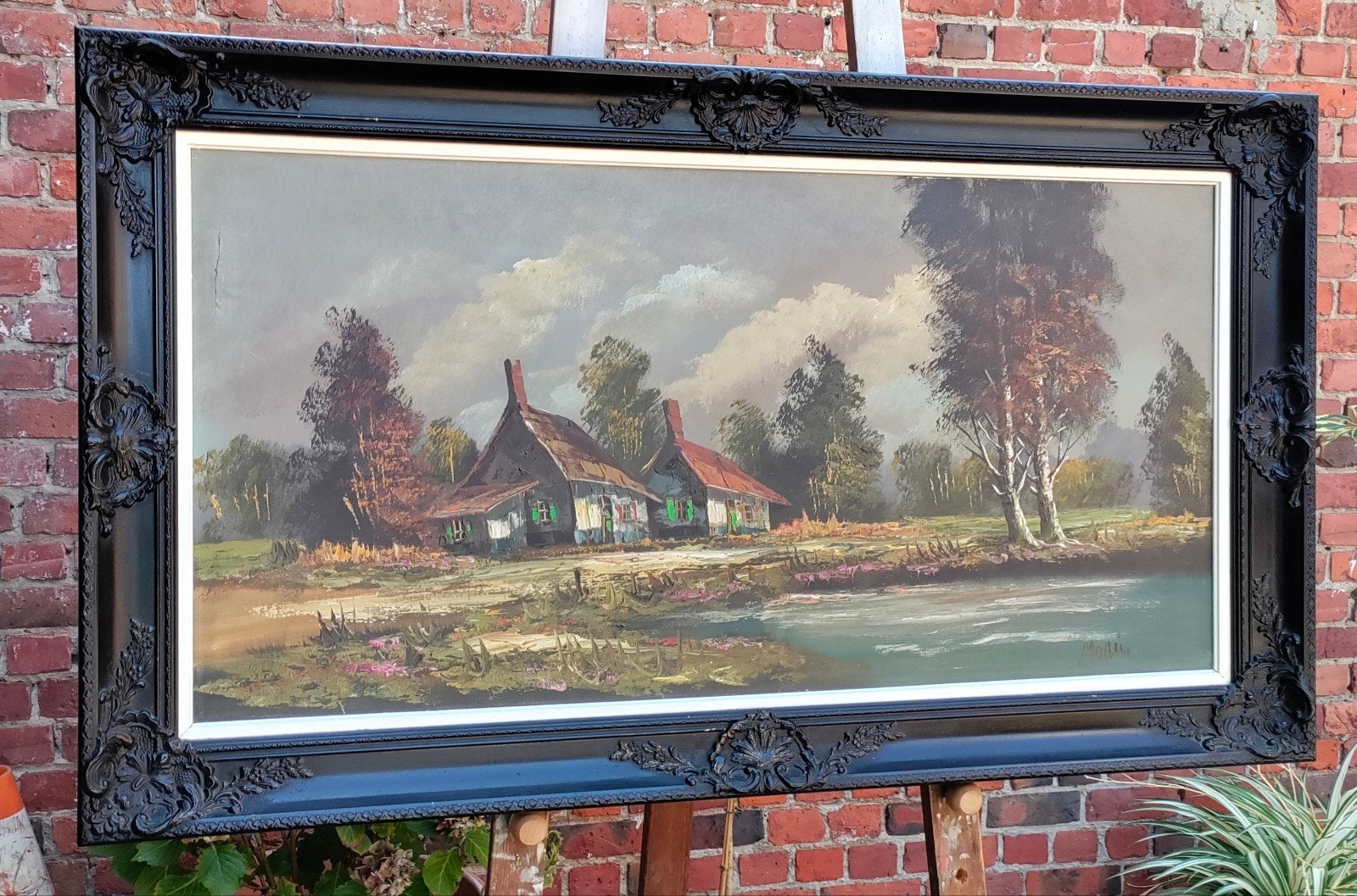 Schilderij olieverf zwarte houten omlijsting = 15 EUR, Ophalen, Olieverf, Doek