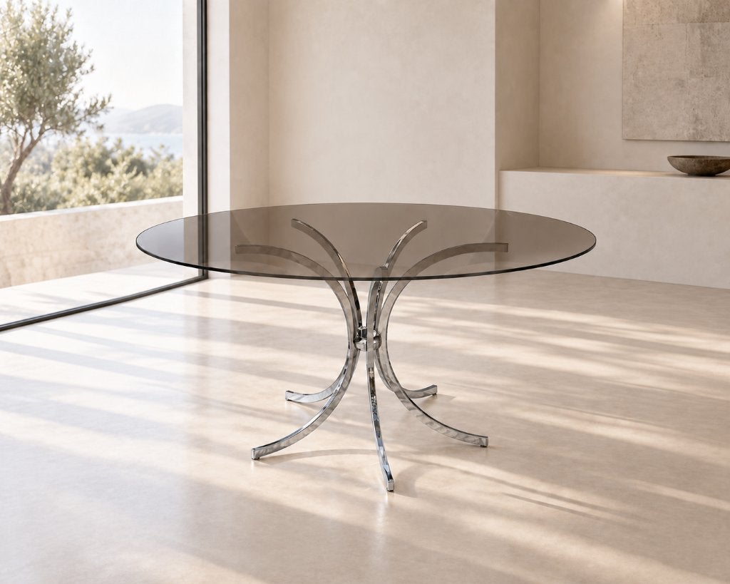 Space Age Chromé Fumé Tafel - Vintage Seventies Design Italy, Ophalen, Huis en Inrichting