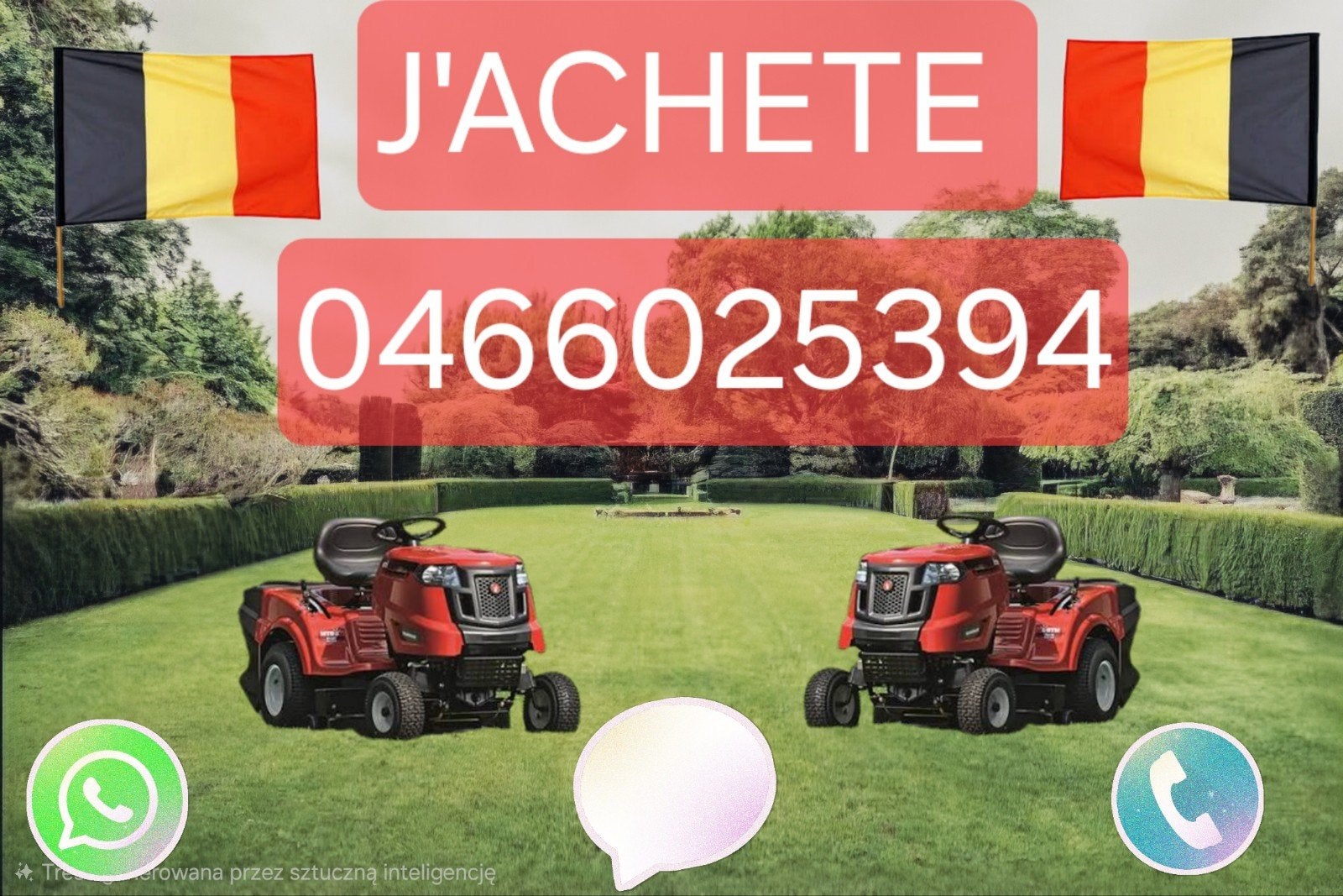 J'ACHETE TOUT LE TYPE DE TRACTEURE TONDEUSE DANS TOUT REGION, Enlèvement