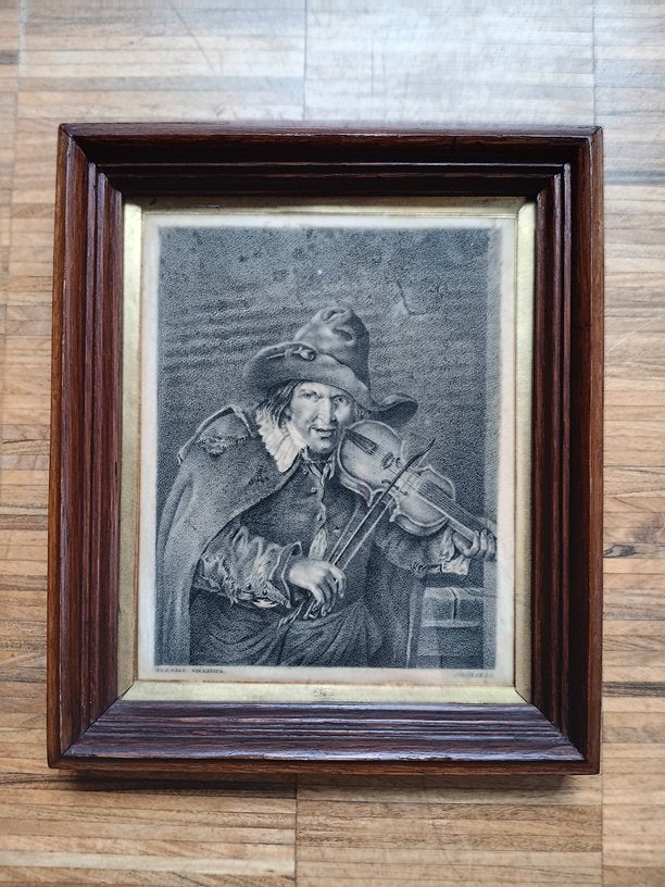 Ets/diepdruk vioolspeler - gesigneerd - juin 1825, Antiek en Kunst, Ophalen of Verzenden, Ets, Gesigneerd